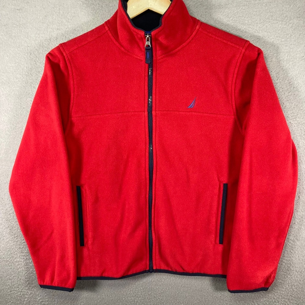 Nautica Kids Fleece Jacket Boys M 10-12 Red Full Zip‎ Logo Youth Coat